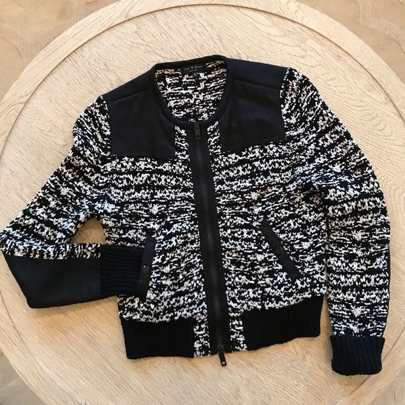 Rag & Bone Viola Black And White Ribbon Knit Sweater Jacket Zipper - Picture 6 of 15